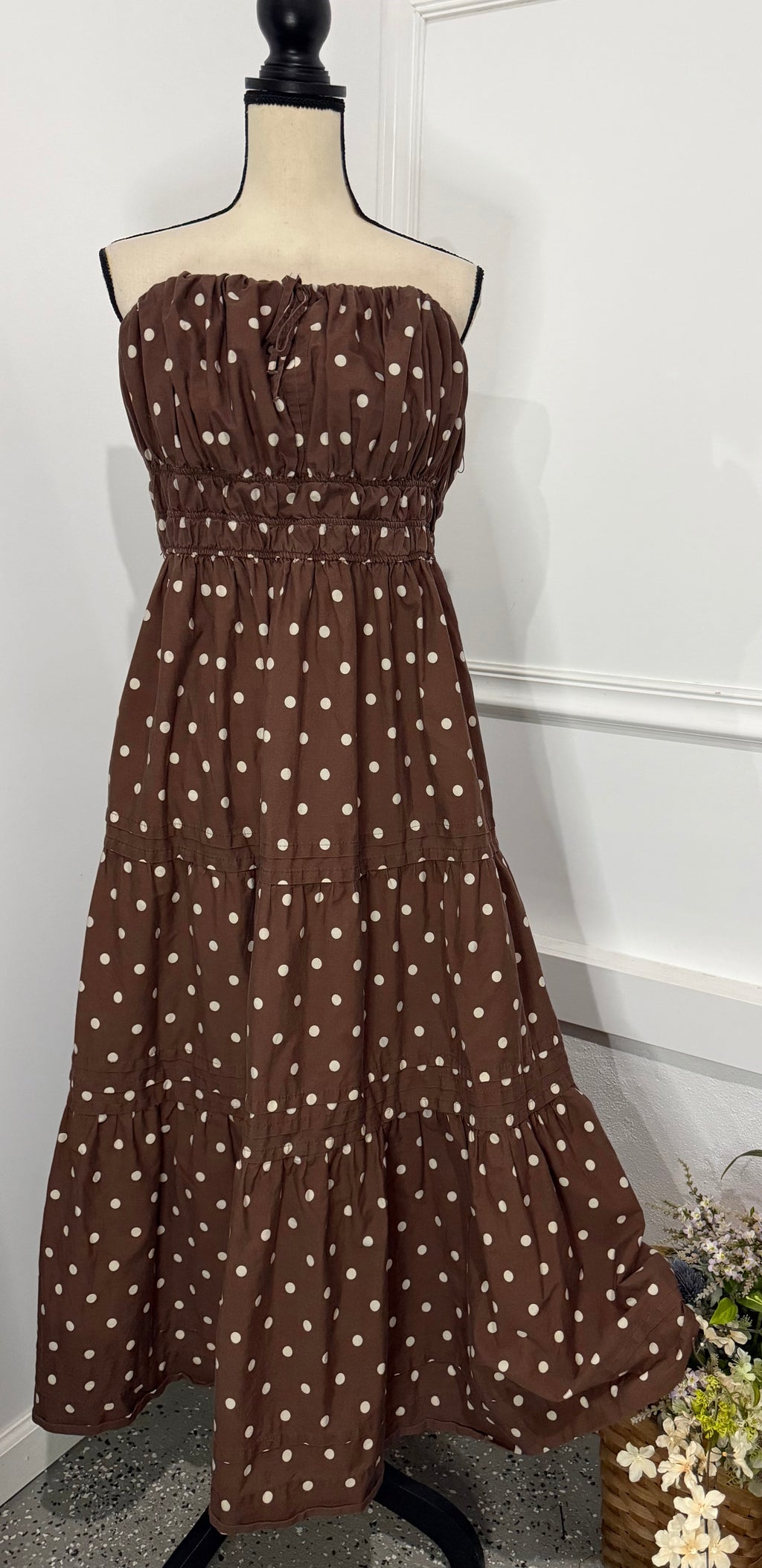 Anthropologie Brown Polka Dot Maxi Dress with Pockets – Size XL (New)🤎✨