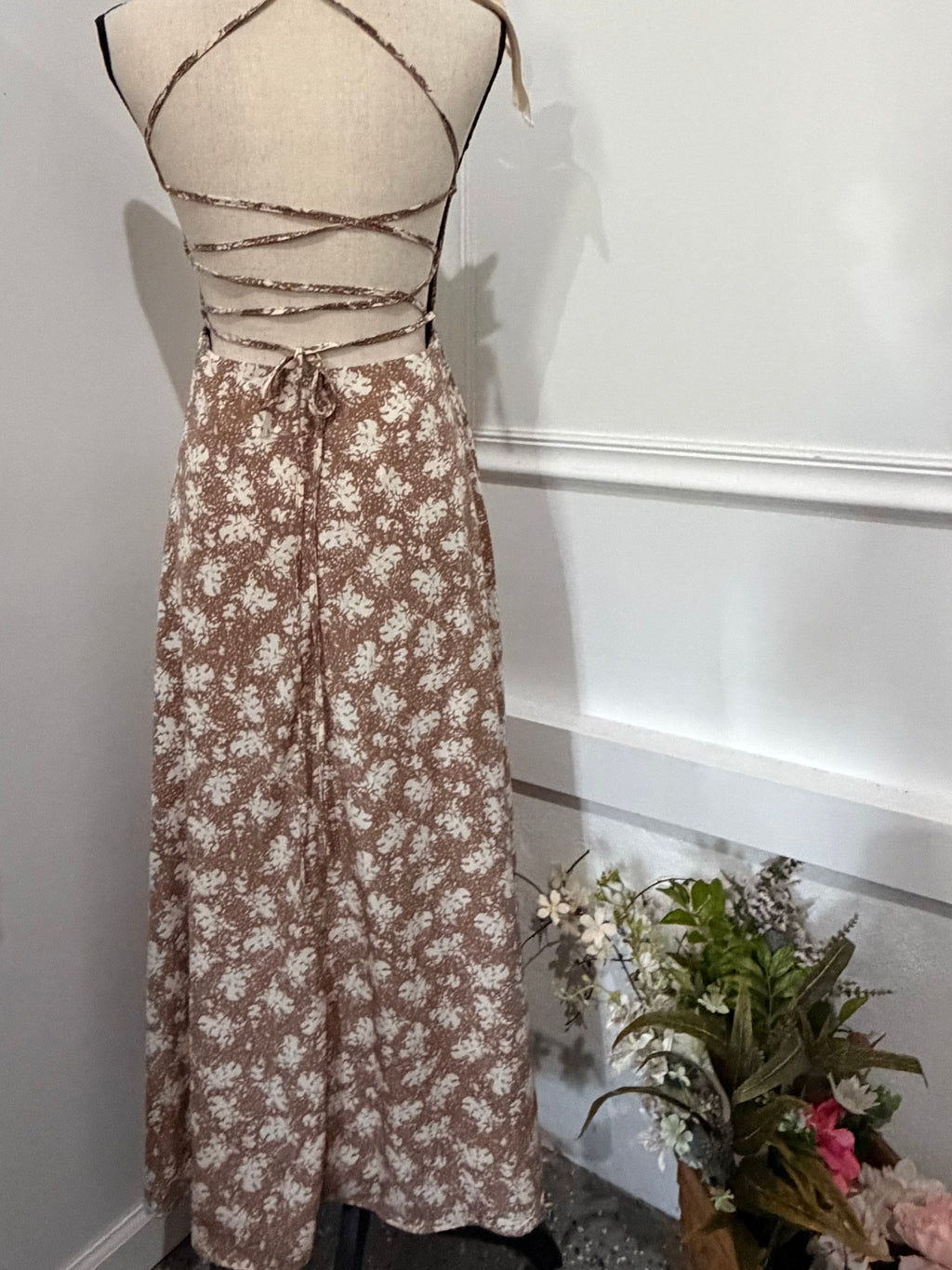 Lulus Taupe Floral Dress,Size -S