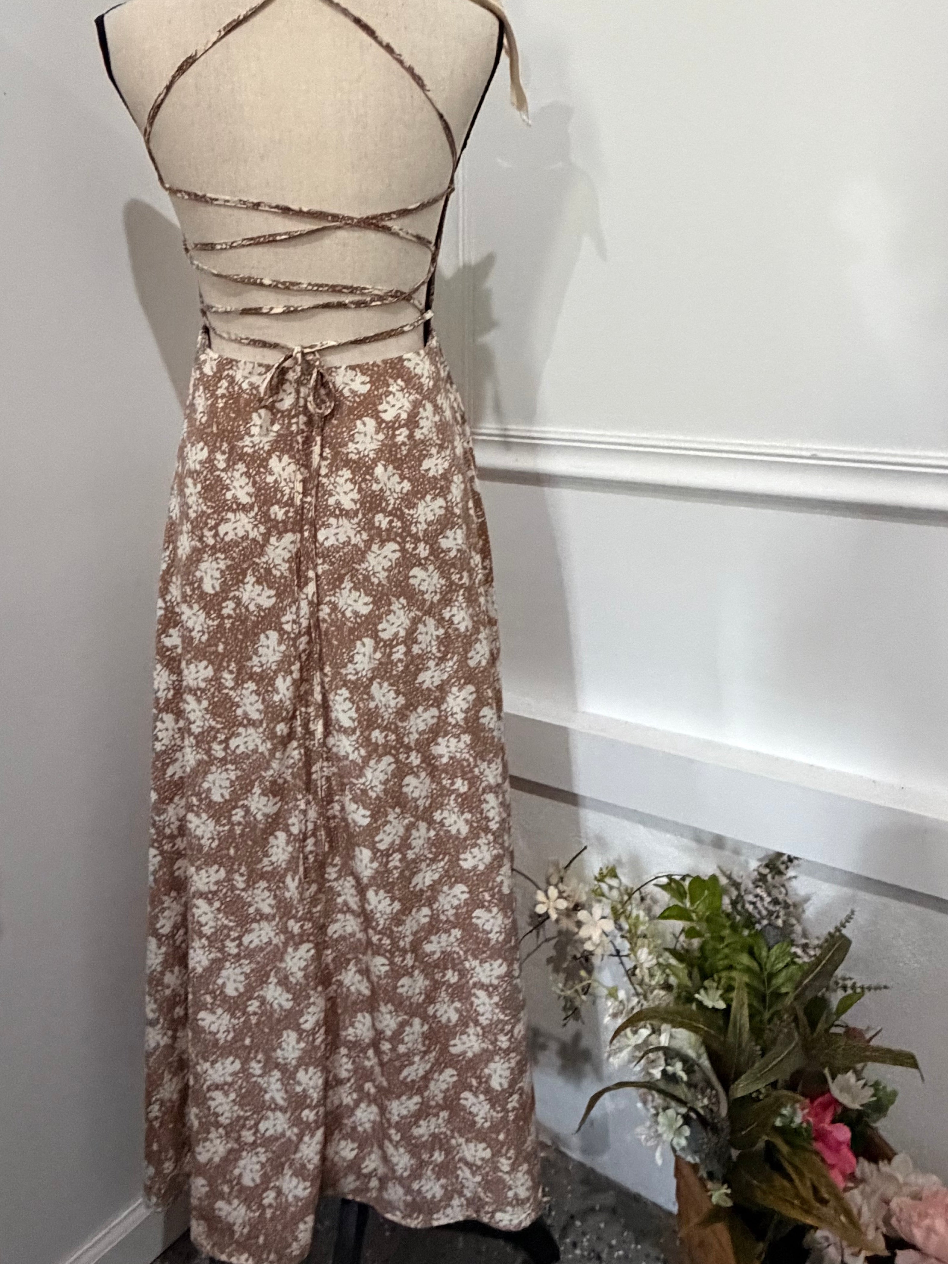 Lulus Taupe Floral Dress,Size -S