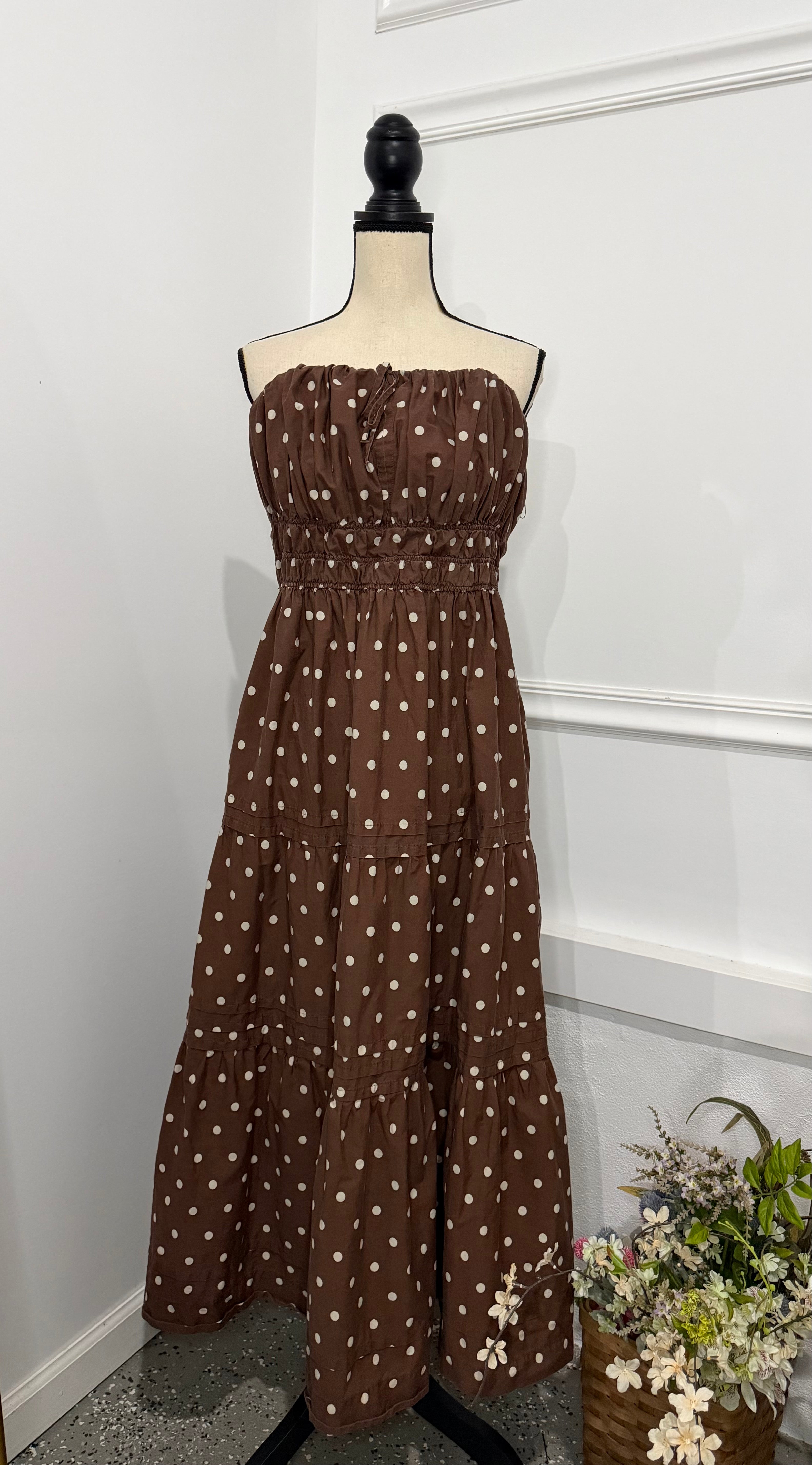 Anthropologie Brown Polka Dot Maxi Dress with Pockets – Size XL (New)🤎✨