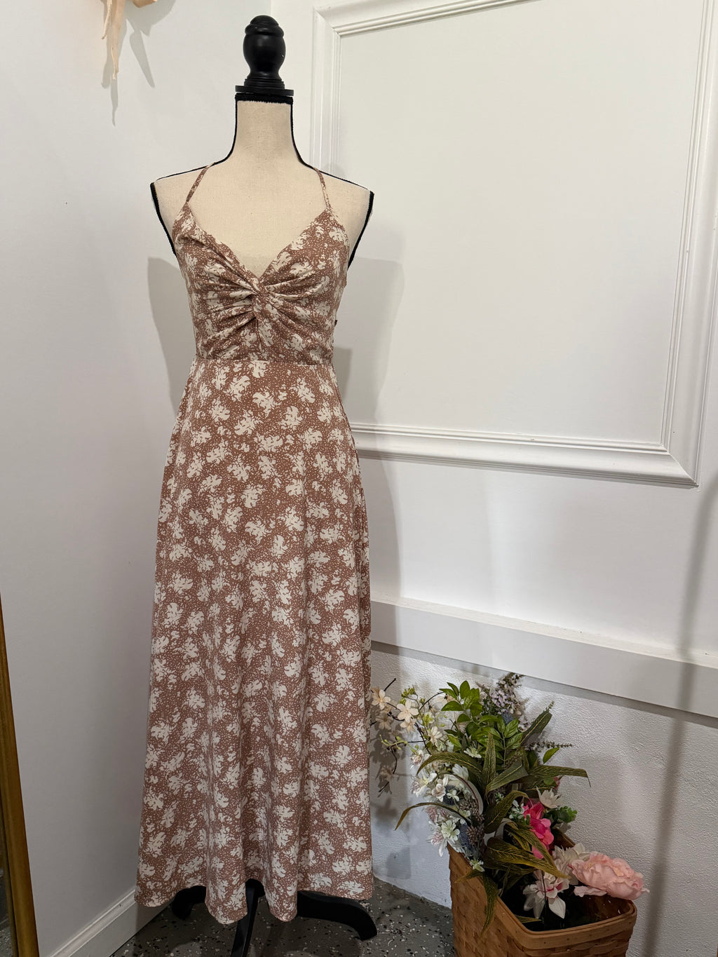Lulus Taupe Floral Dress,Size -S