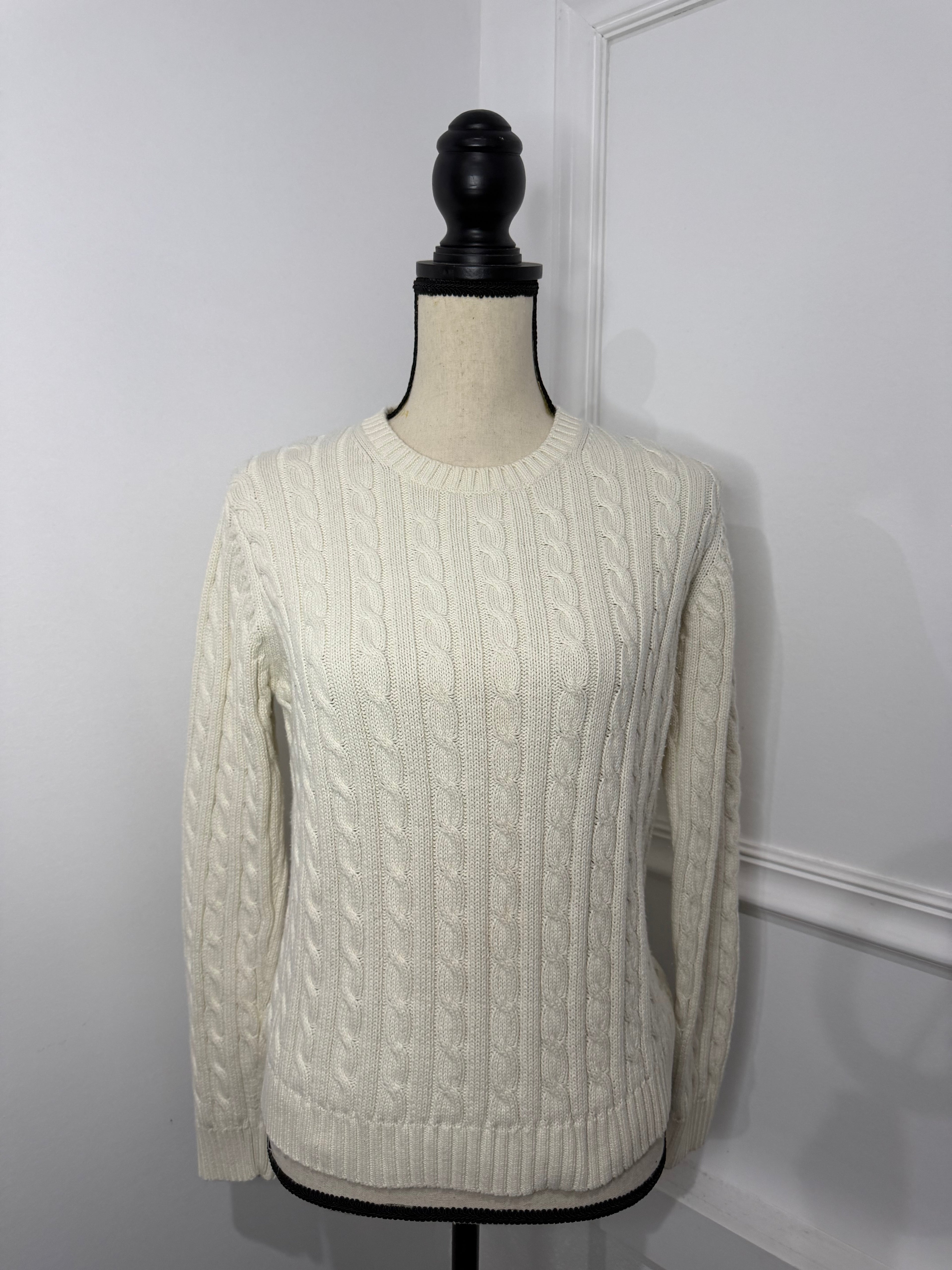 L.L.Bean Ivory Cable Knit 100% Cotton Sweater – Women’s Small