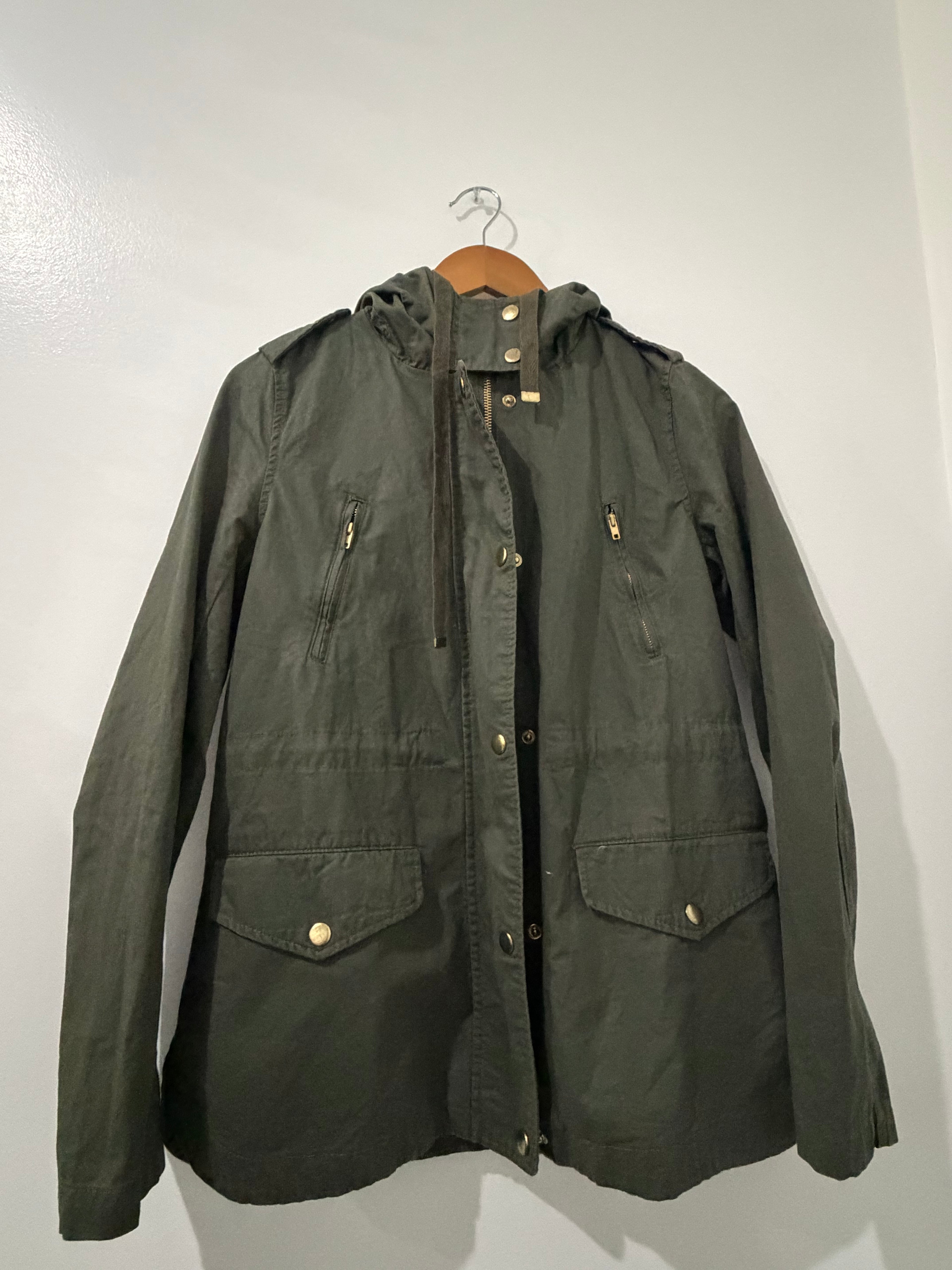 Love Tree Olive Green Utility Hooded Jacket – Size Small