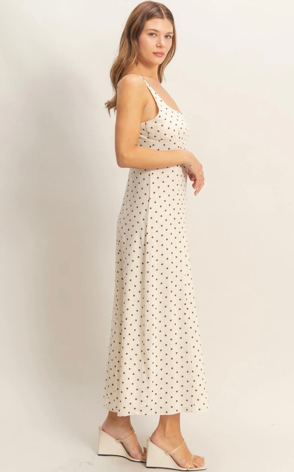 Polka Dot Scoop Neck Midi Dress