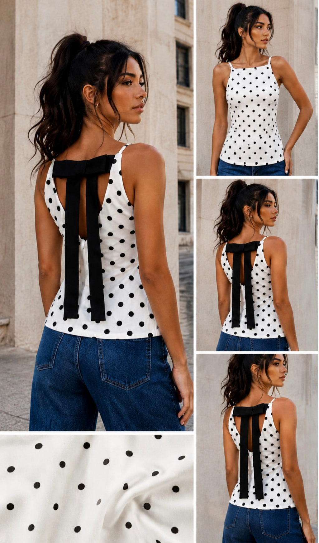 🤍 Polka Dot Bow Back Top 🤍