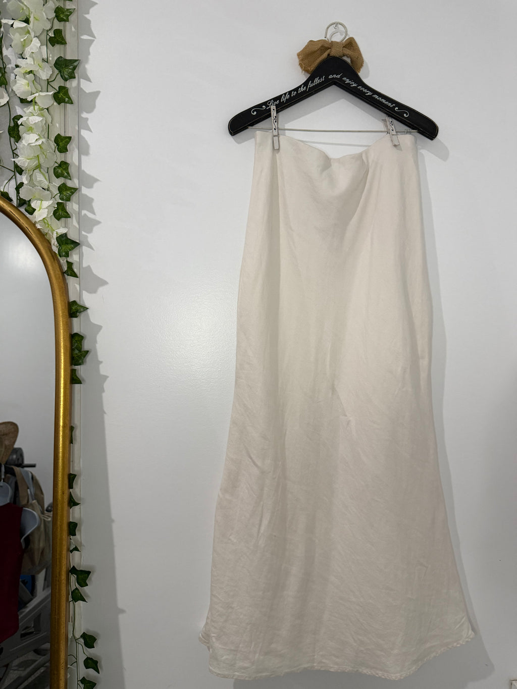 Ivory Woven Maxi Skirt – Linen Look ,Double layered & non-sheer. 🤍