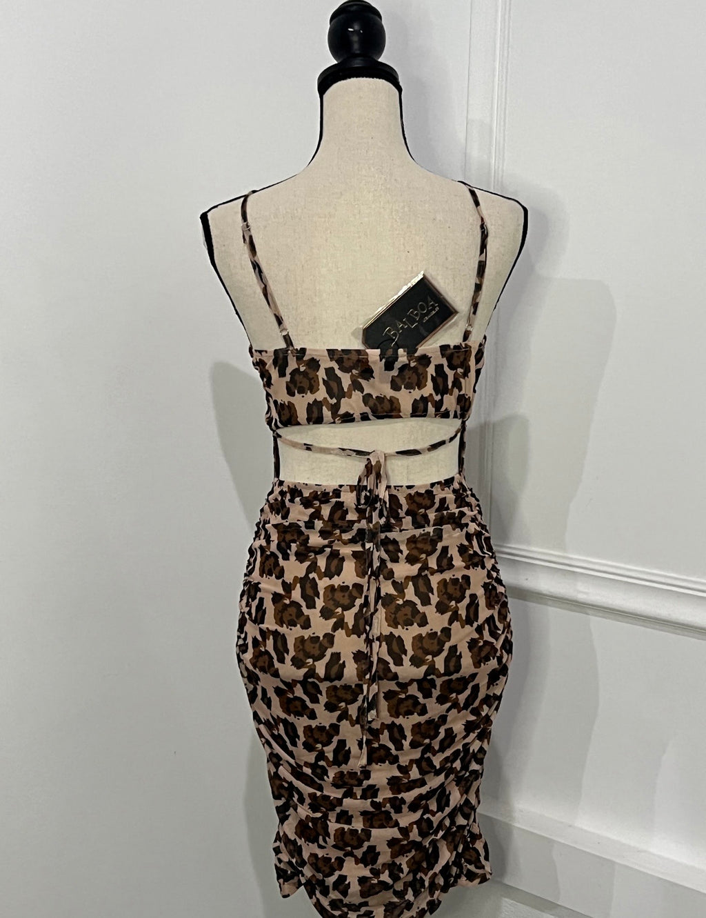 Leopard Ruched Midi Dress