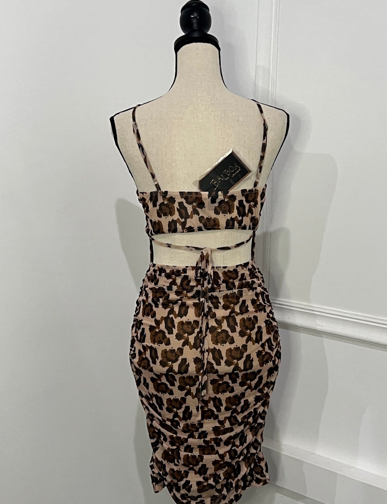 Leopard Ruched Midi Dress