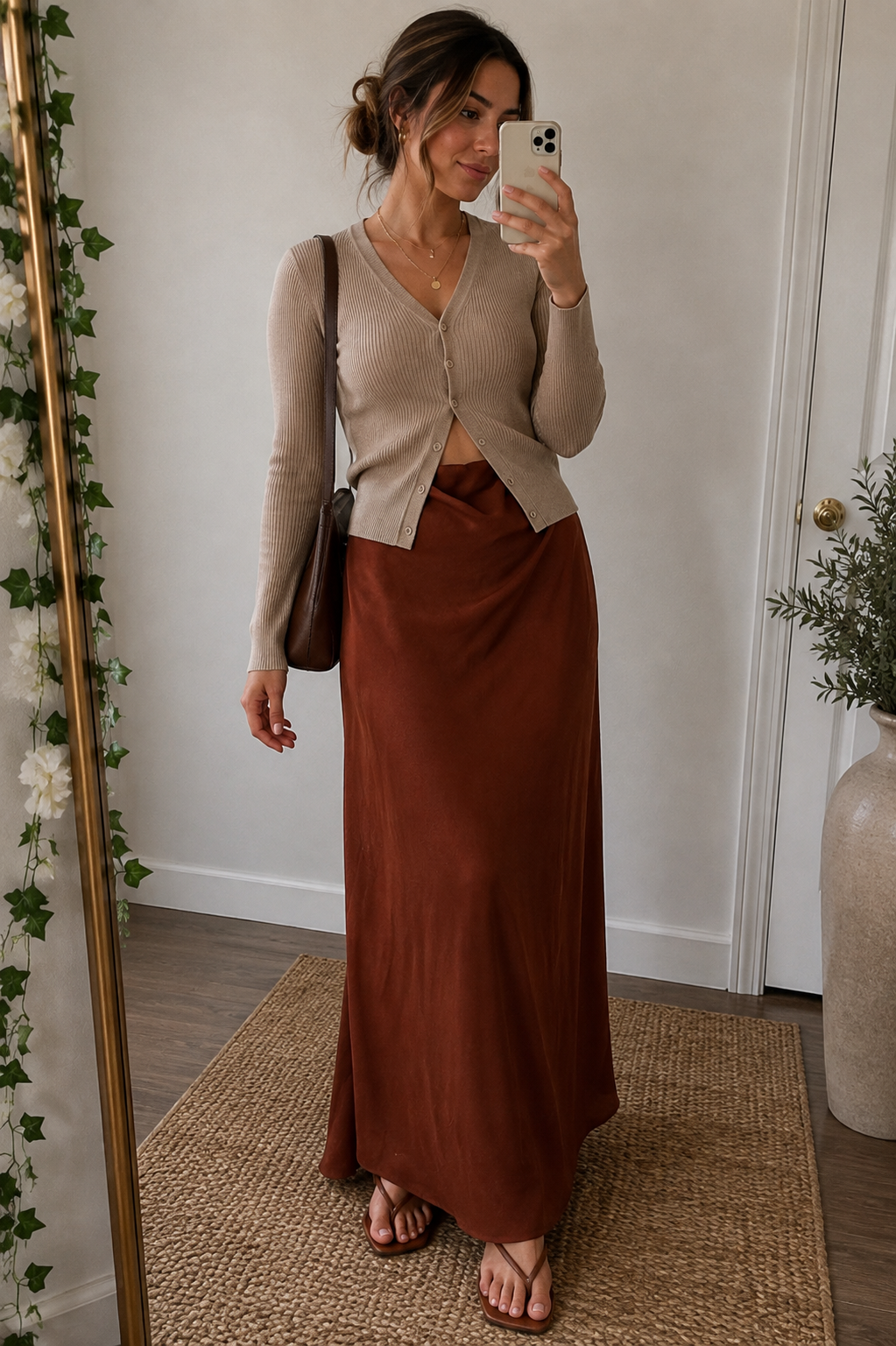Anthropologie Chestnut Brown Satin Maxi Skirt – Women’s (Size-XL) (NEW)