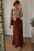 Anthropologie Chestnut Brown Satin Maxi Skirt – Women’s (Size-XL) (NEW)