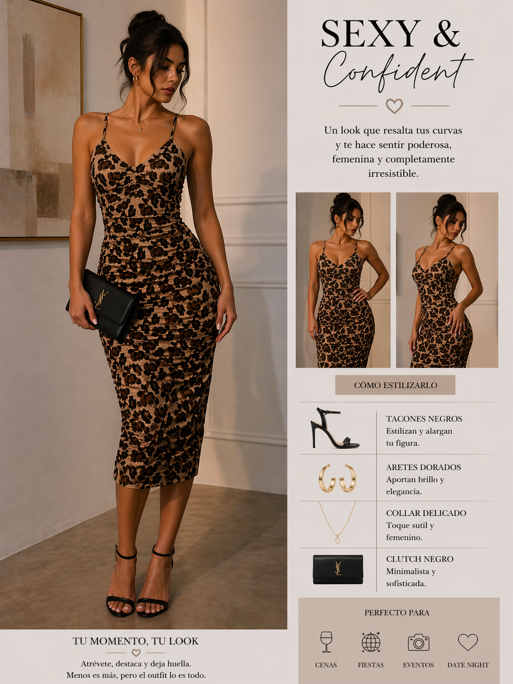 Leopard Ruched Midi Dress