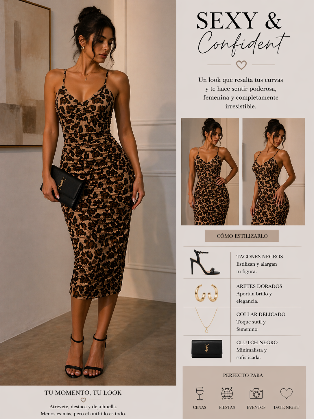 Leopard Ruched Midi Dress