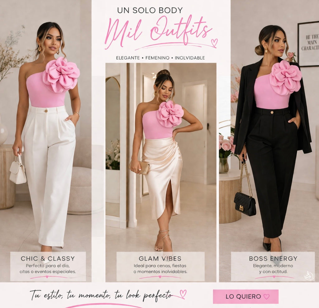 One Shoulder Floral Body – Pink 🌸✨