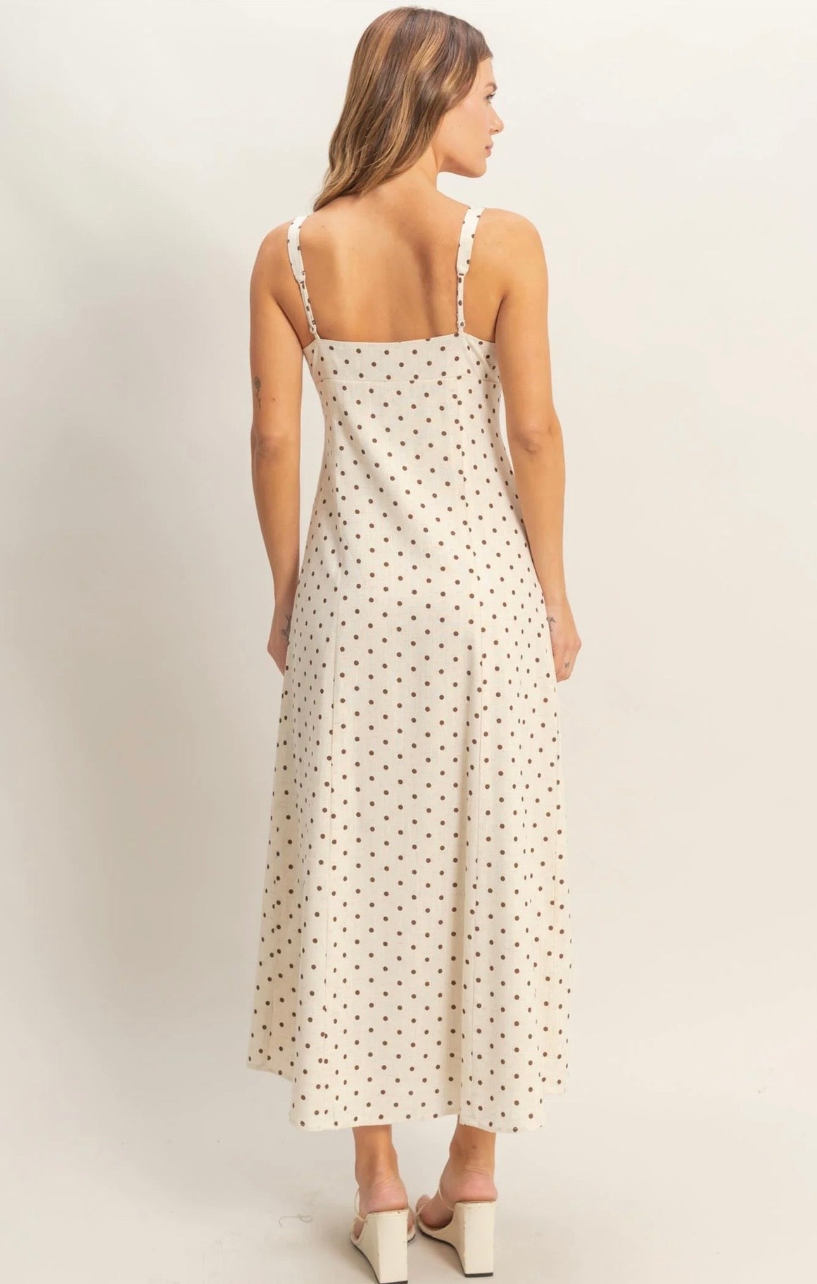 Polka Dot Scoop Neck Midi Dress