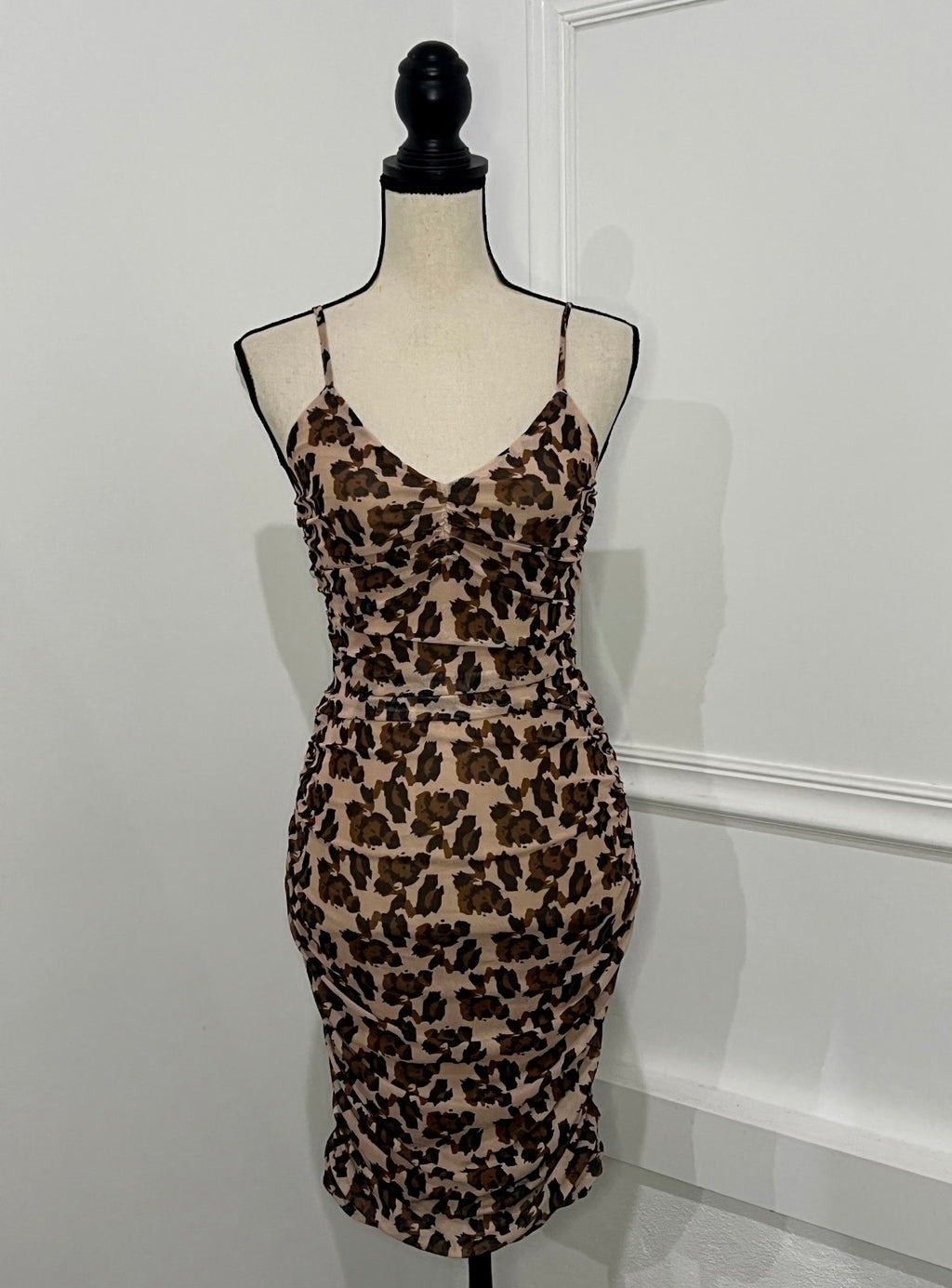 Leopard Ruched Midi Dress