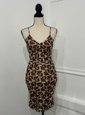 Leopard Ruched Midi Dress