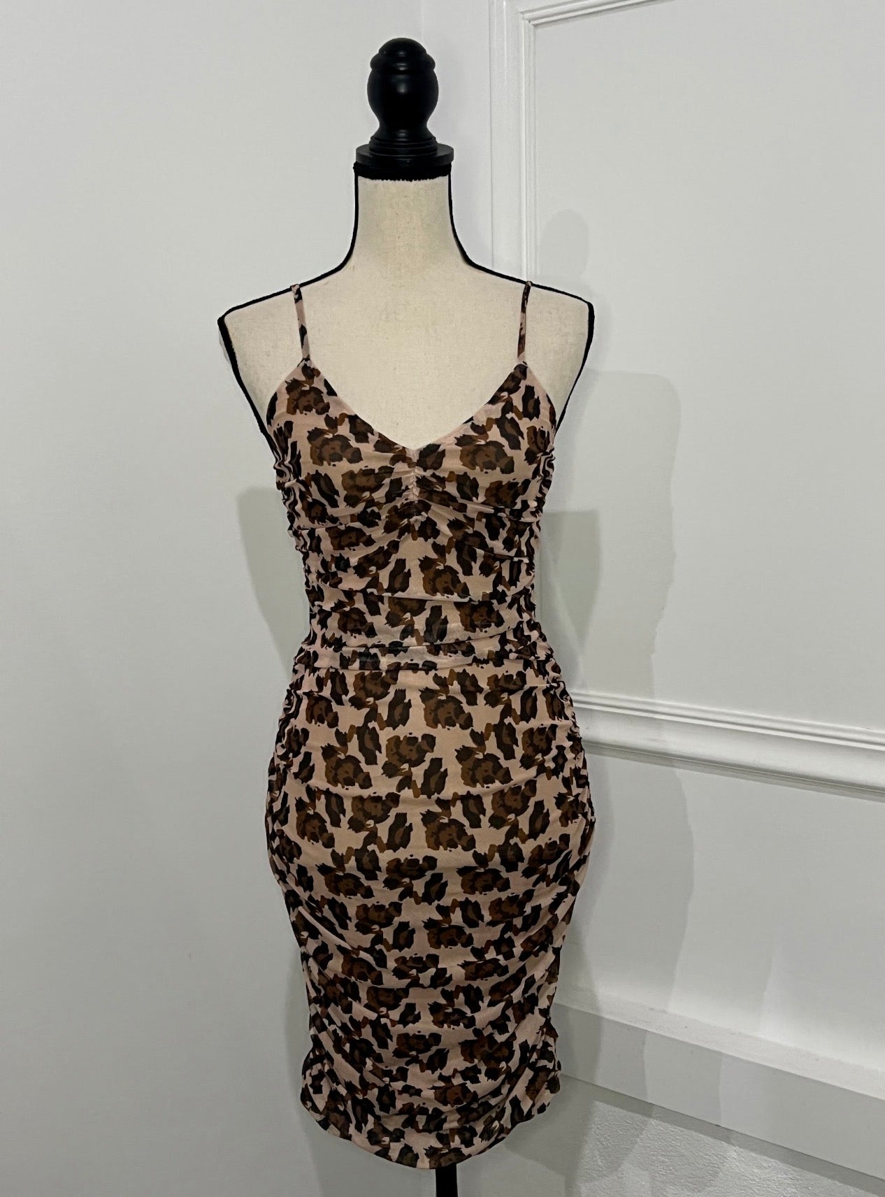 Leopard Ruched Midi Dress