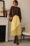 Extro & Vert Pale Yellow Layered Floral Lace Maxi Skirt – Women’s