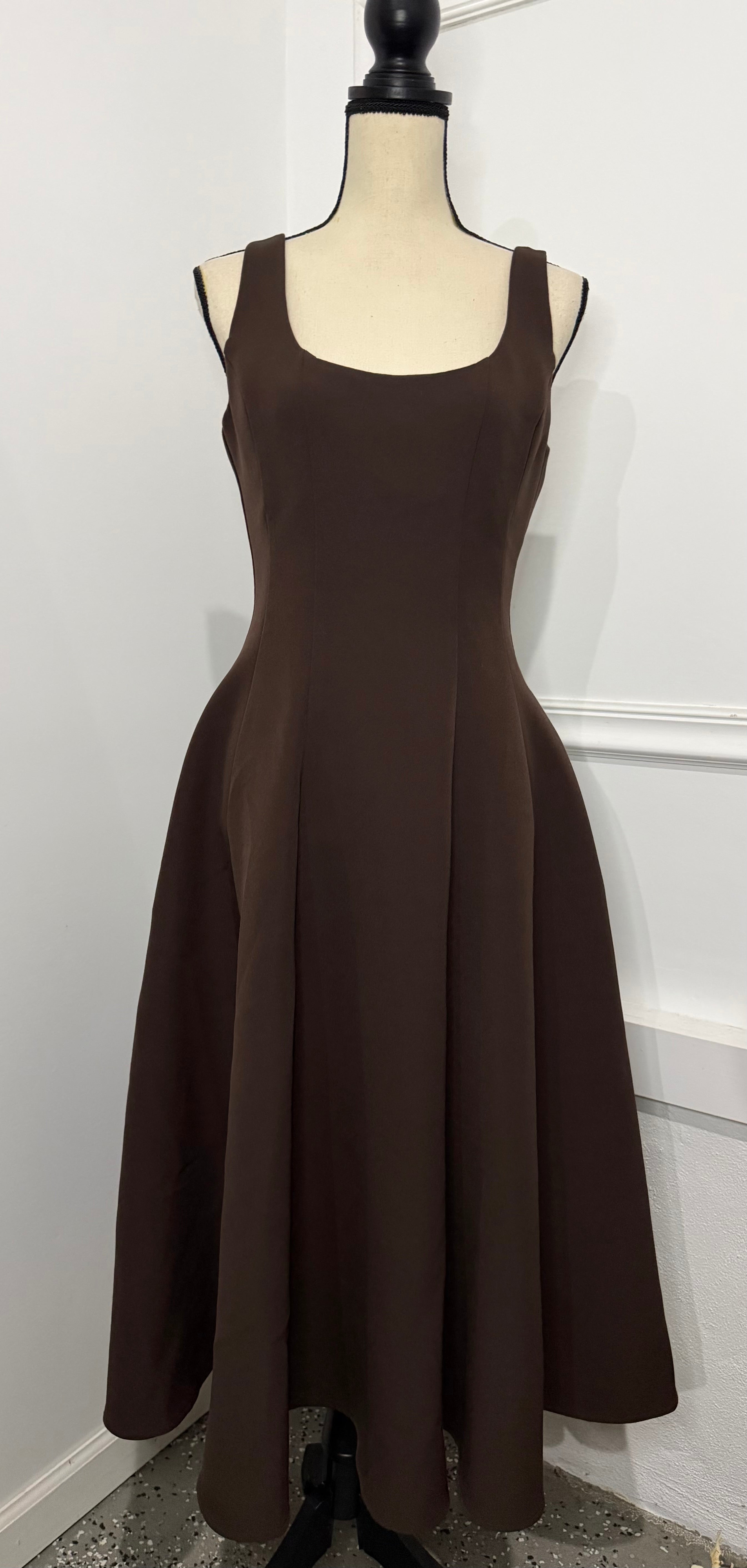 Rare London Chocolate Brown Fit & Flare Skater Dress – Size 6(New No Tag)