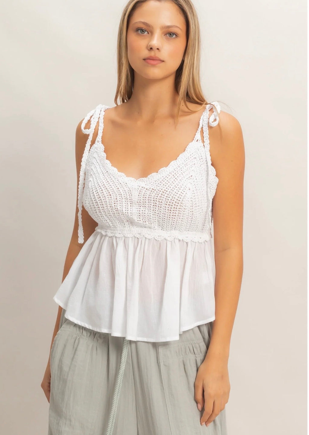 Crochet Tie-Strap Peplum Top