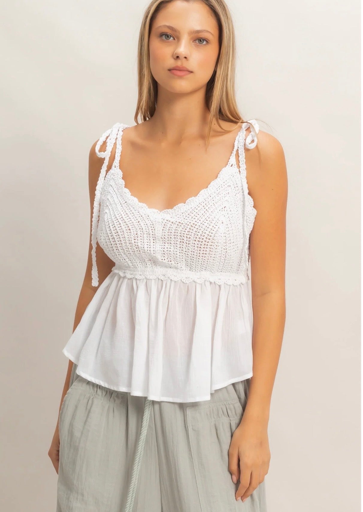 Crochet Tie-Strap Peplum Top