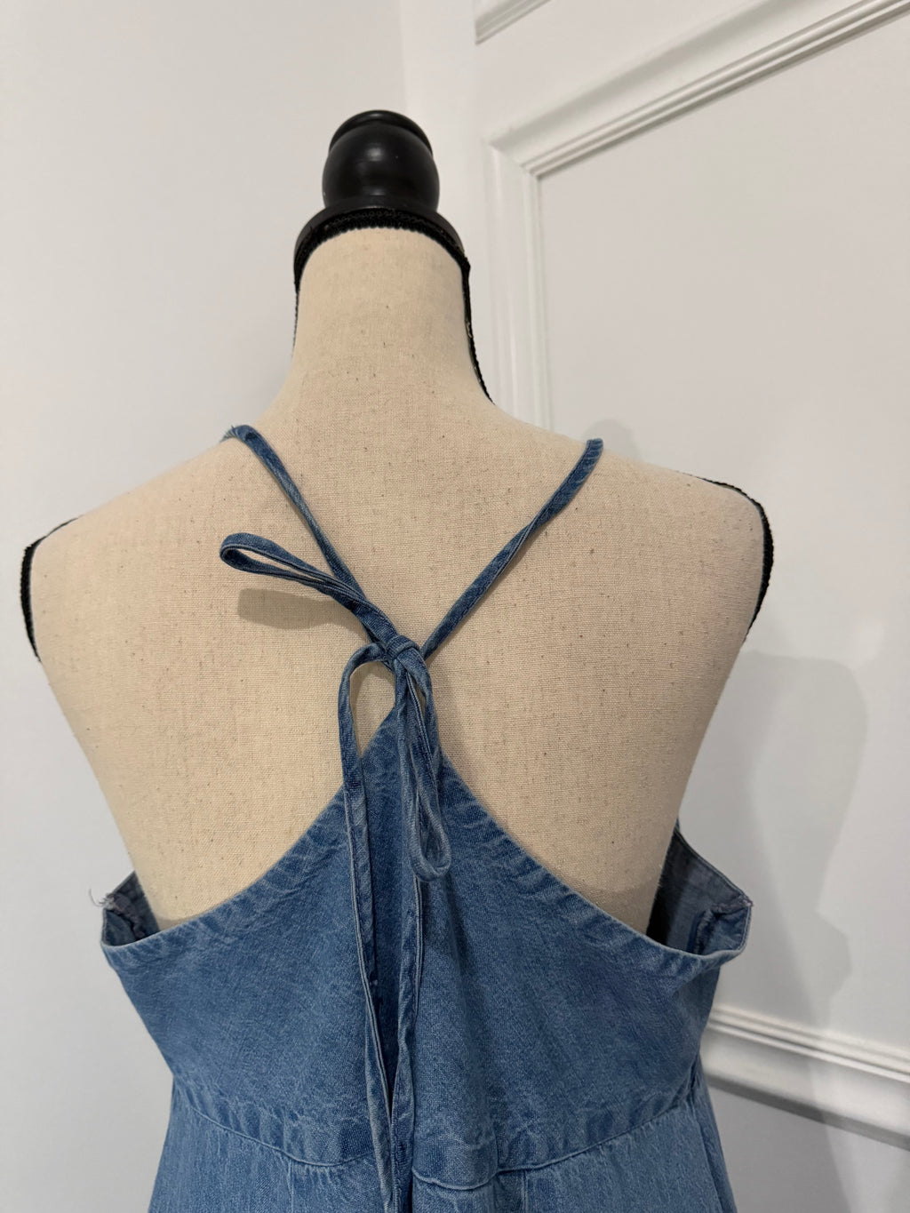 Free People Denim Tie-Front Maxi Dress Blue Size XL -Preloved(New No Tag )