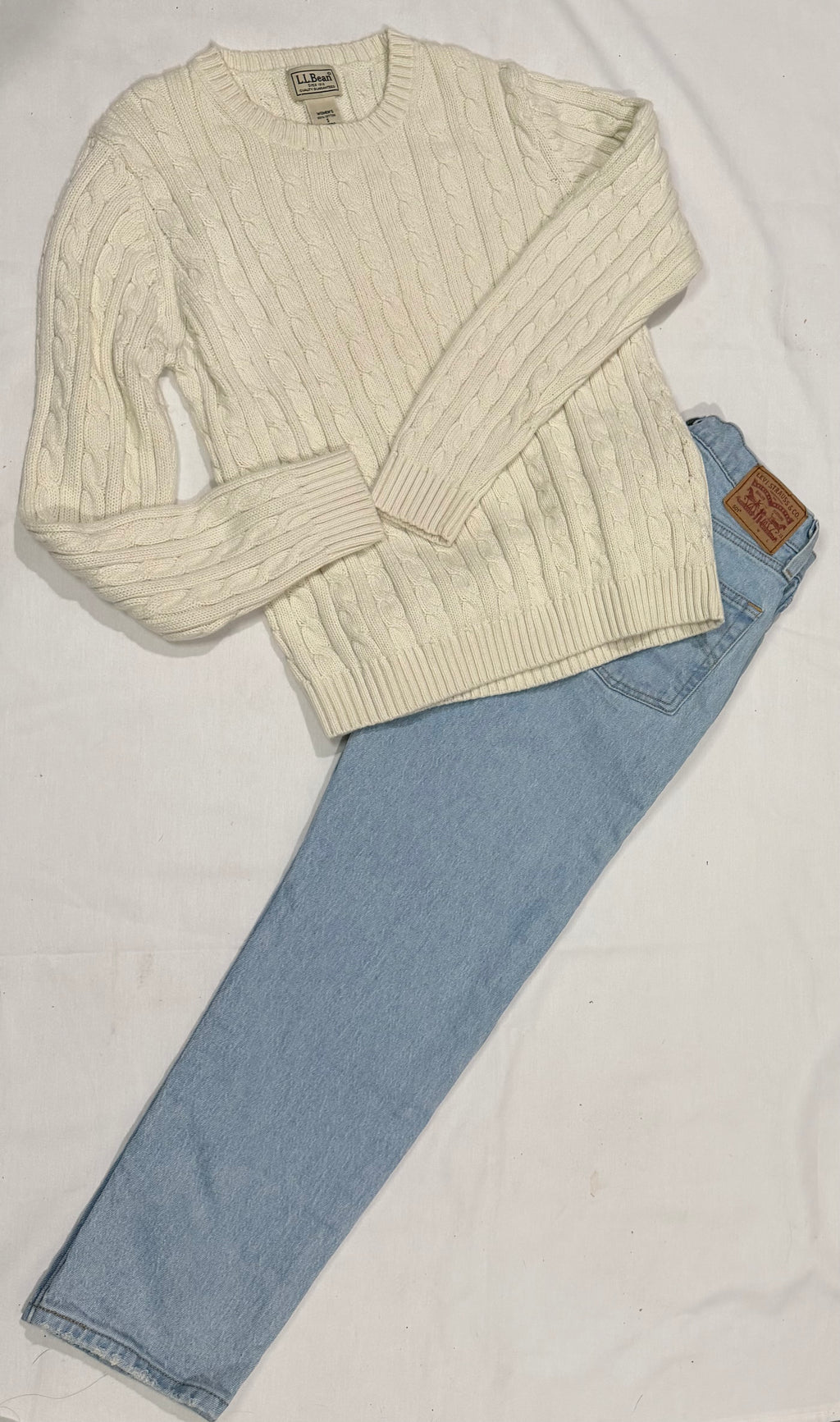 L.L.Bean Ivory Cable Knit 100% Cotton Sweater – Women’s Small