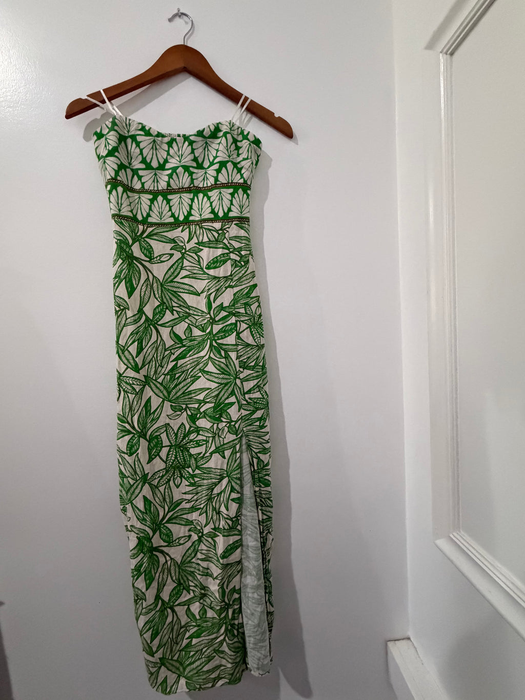 ZARA Green Tropical Print Maxi Dress with Side Slit – Size XS