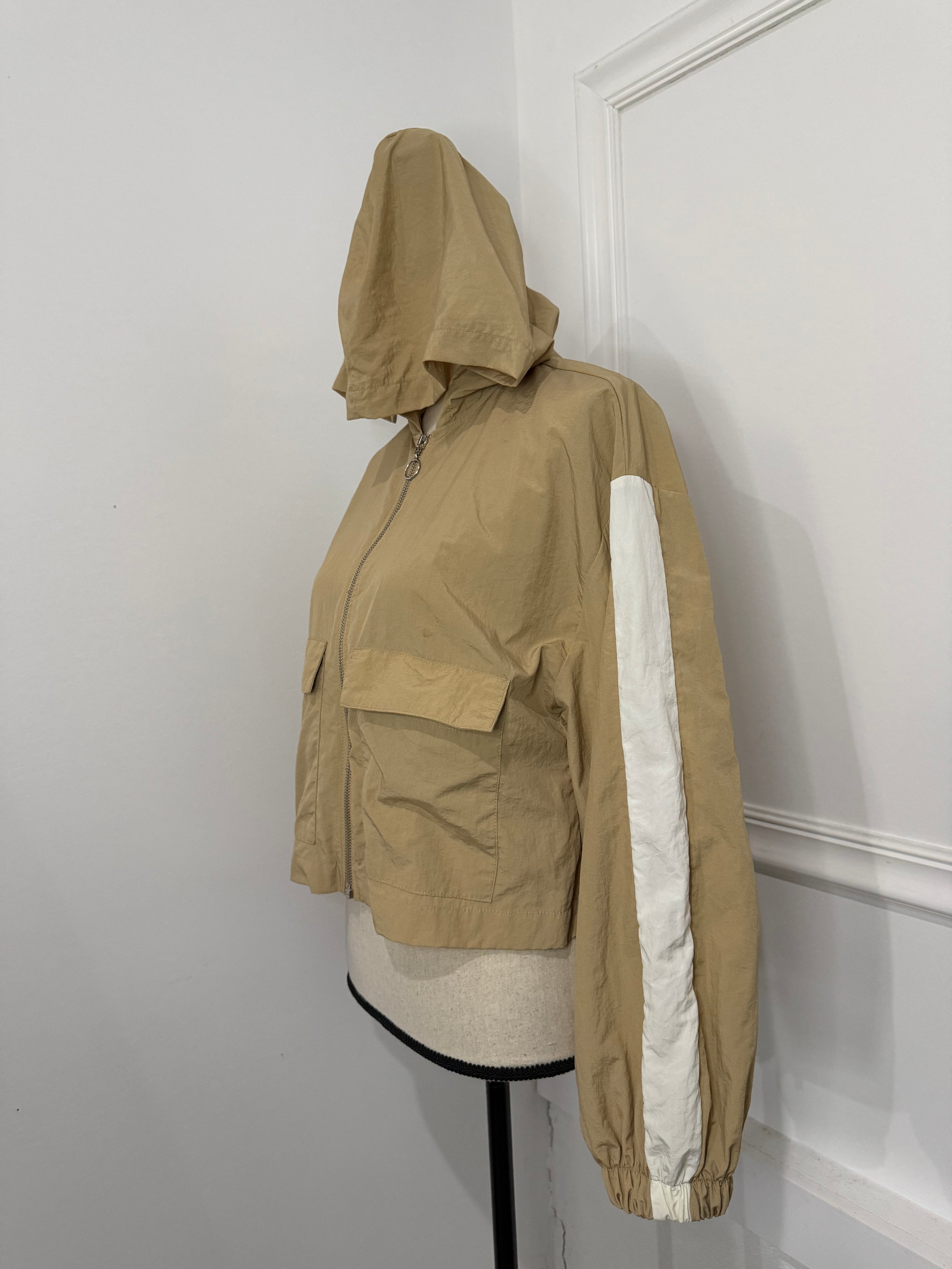 ZARA Beige Colorblock Hooded Utility Jacket – Size XS Preloved