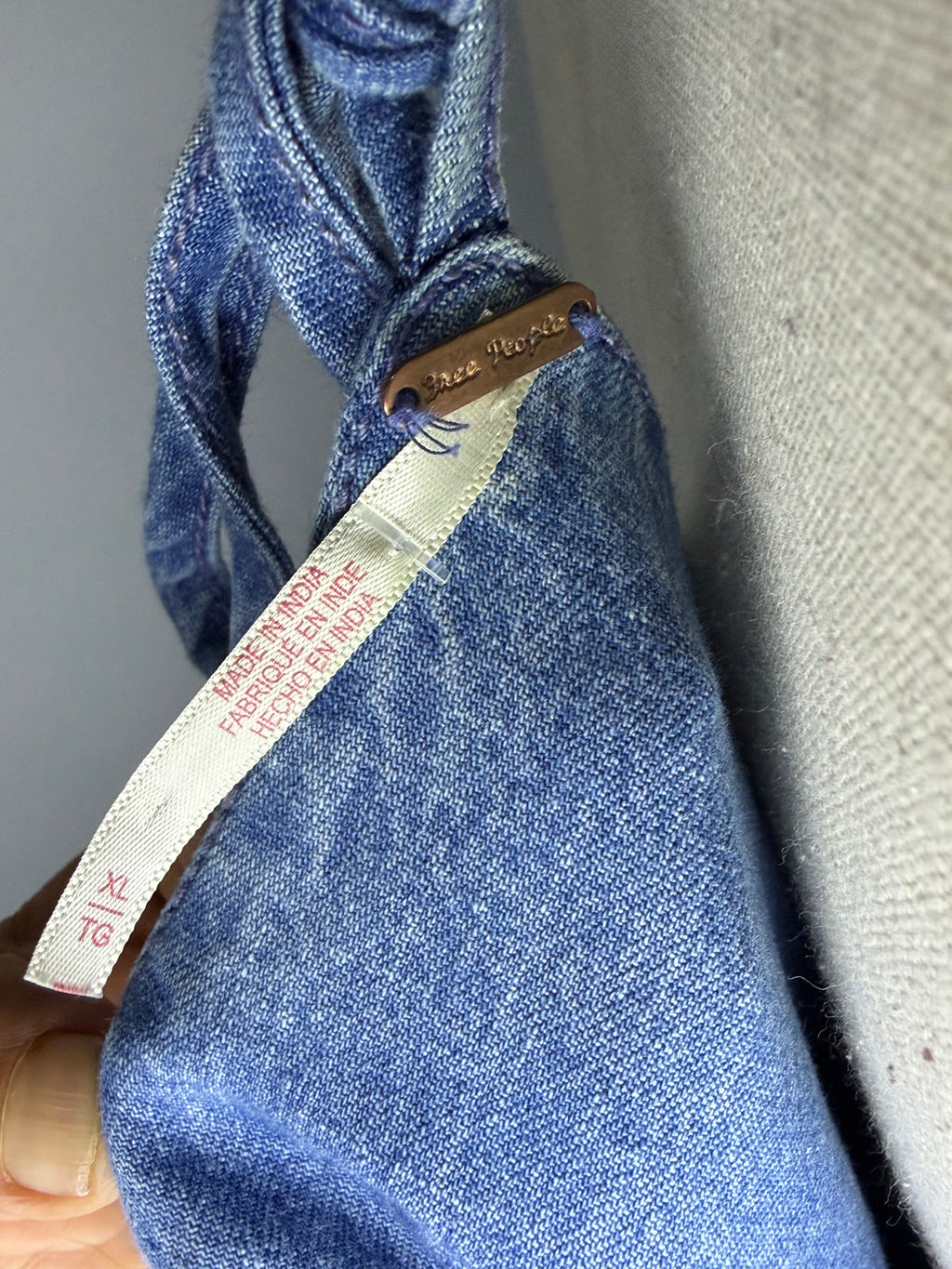 Free People Denim Tie-Front Maxi Dress Blue Size XL -Preloved(New No Tag )