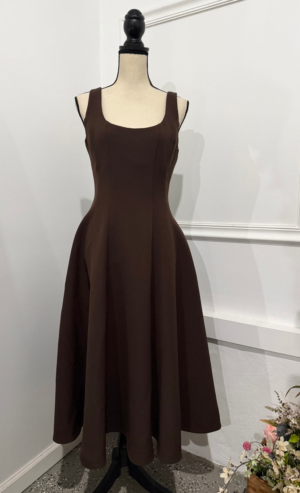 Rare London Chocolate Brown Fit & Flare Skater Dress – Size 6(New No Tag)