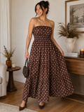 Brown Polka Dot Strapless Maxi Dress – Size XL