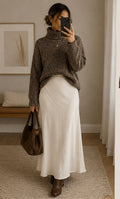 Ivory Woven Maxi Skirt – Linen Look ,Double layered & non-sheer. 🤍