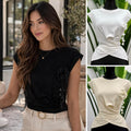 CRISSCROSS  FLOWER WAIST SLEEVELESS COTTON TOP IN BLACK