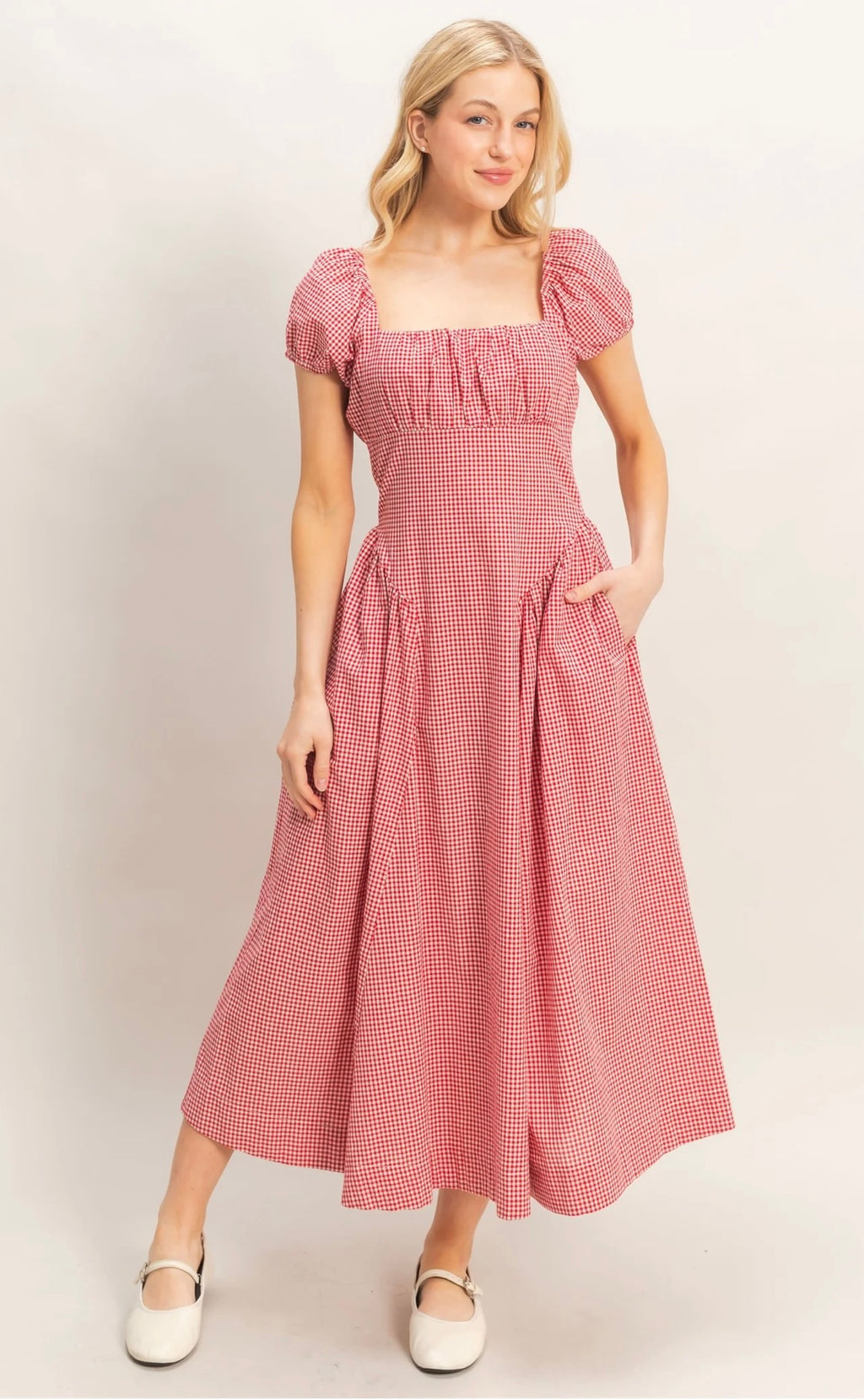 Gingham Puff Sleeve Dress
