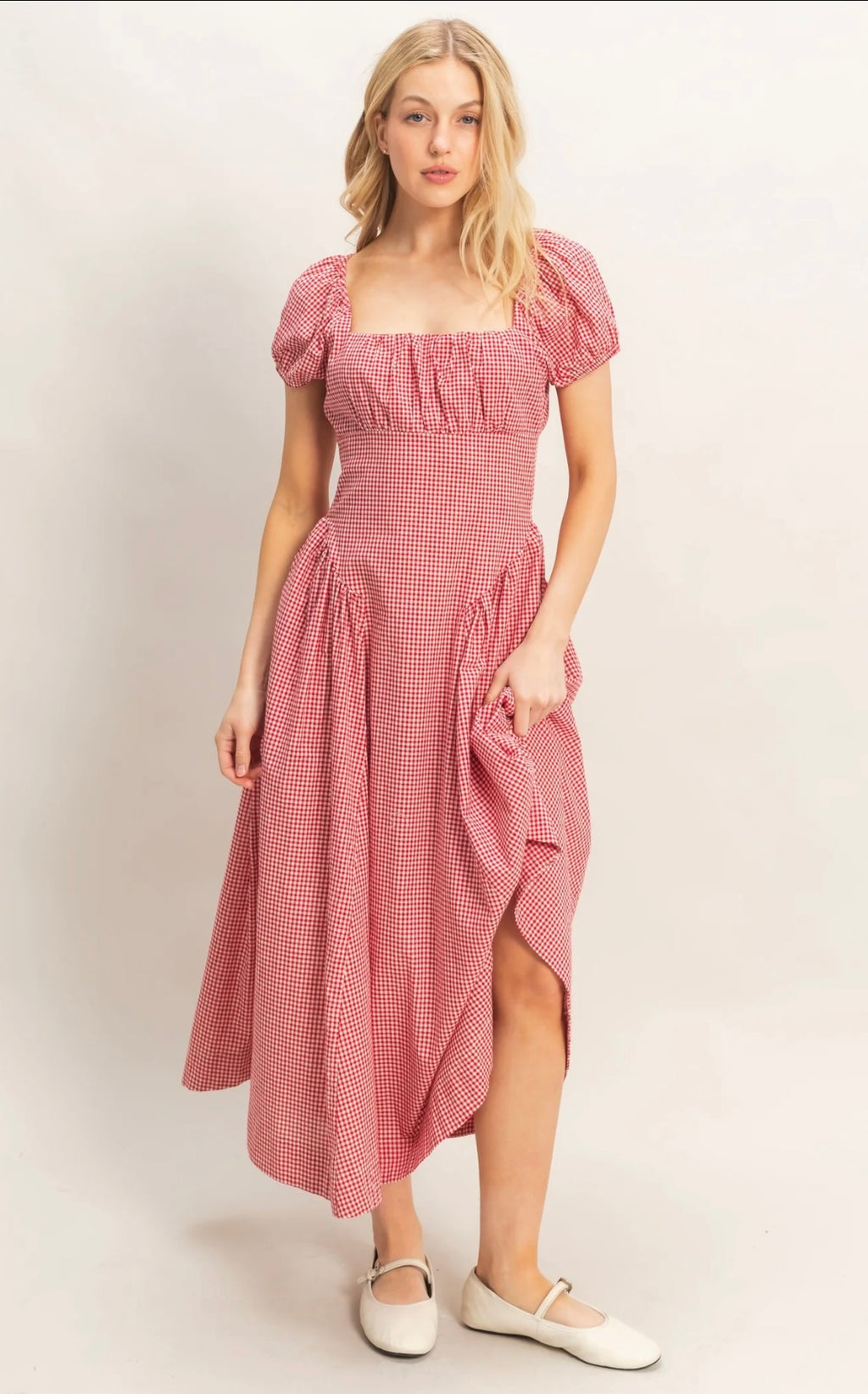 Gingham Puff Sleeve Dress