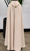 Wide Leg Linen Pant - Natural Beige (Waist with elastic)removable belt